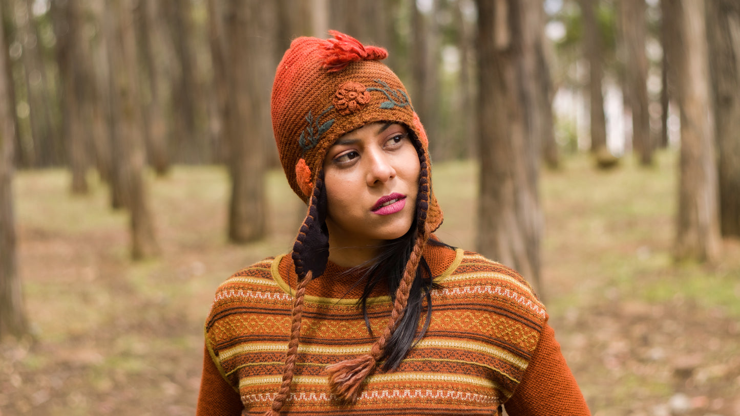Baby Alpaca Orange Sweater with Andean Design