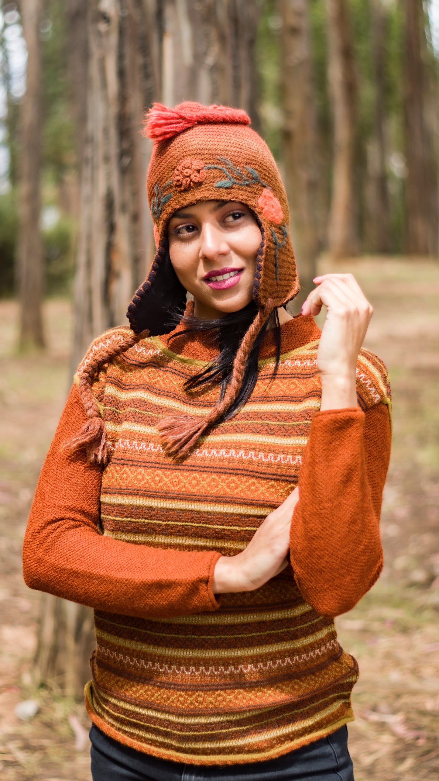 Baby Alpaca Orange Sweater with Andean Design
