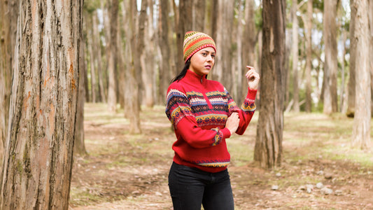 Red Baby Alpaca Sweater with Andean Design