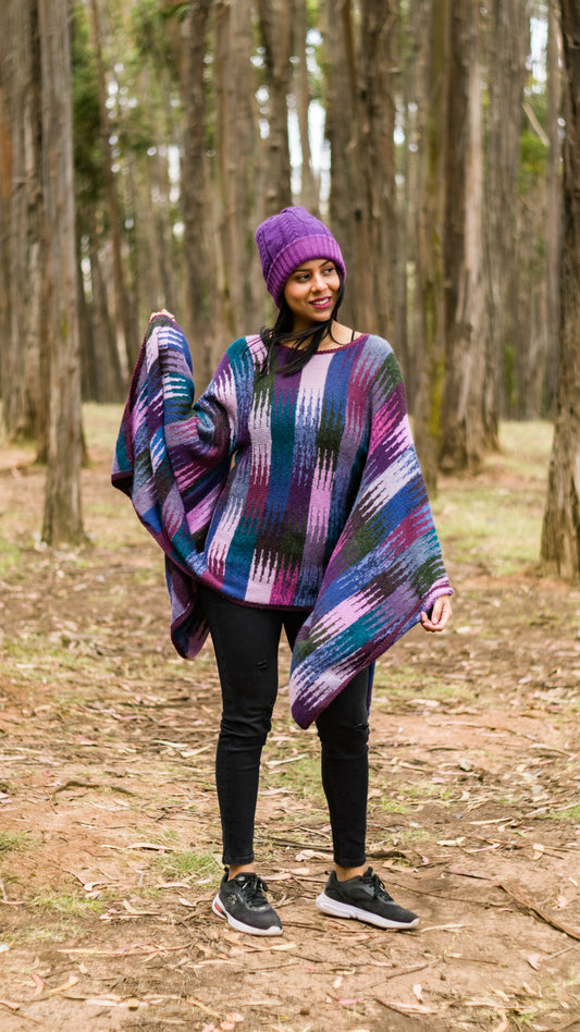 Baby Alpaca Long Purple Poncho