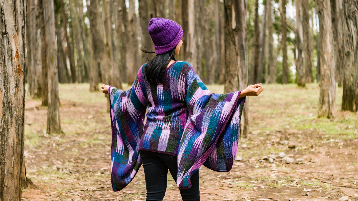 Baby Alpaca Long Purple Poncho