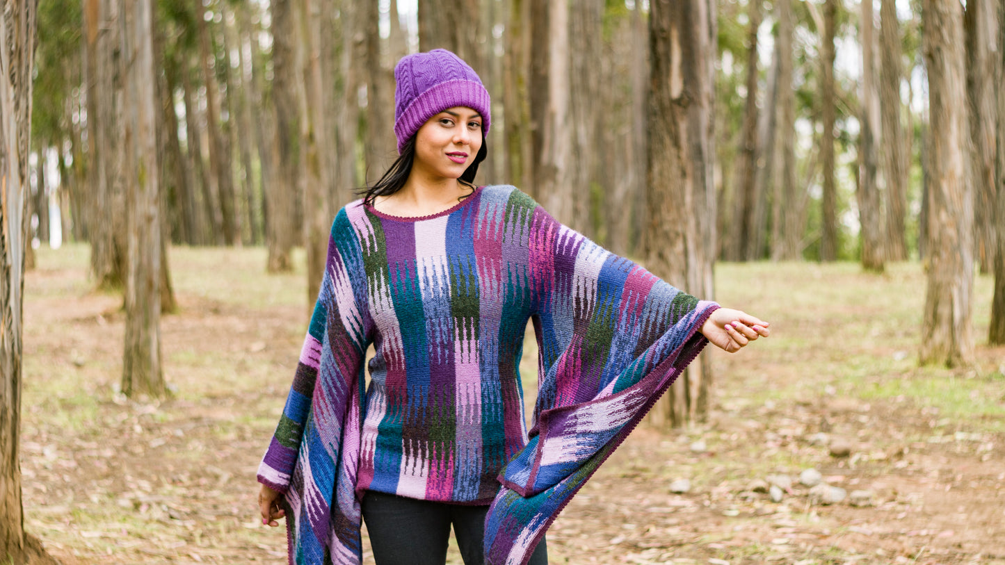 Baby Alpaca Long Purple Poncho