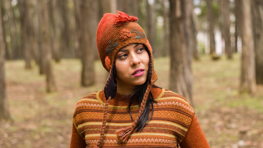 Baby Alpaca Orange Sweater with Andean Design