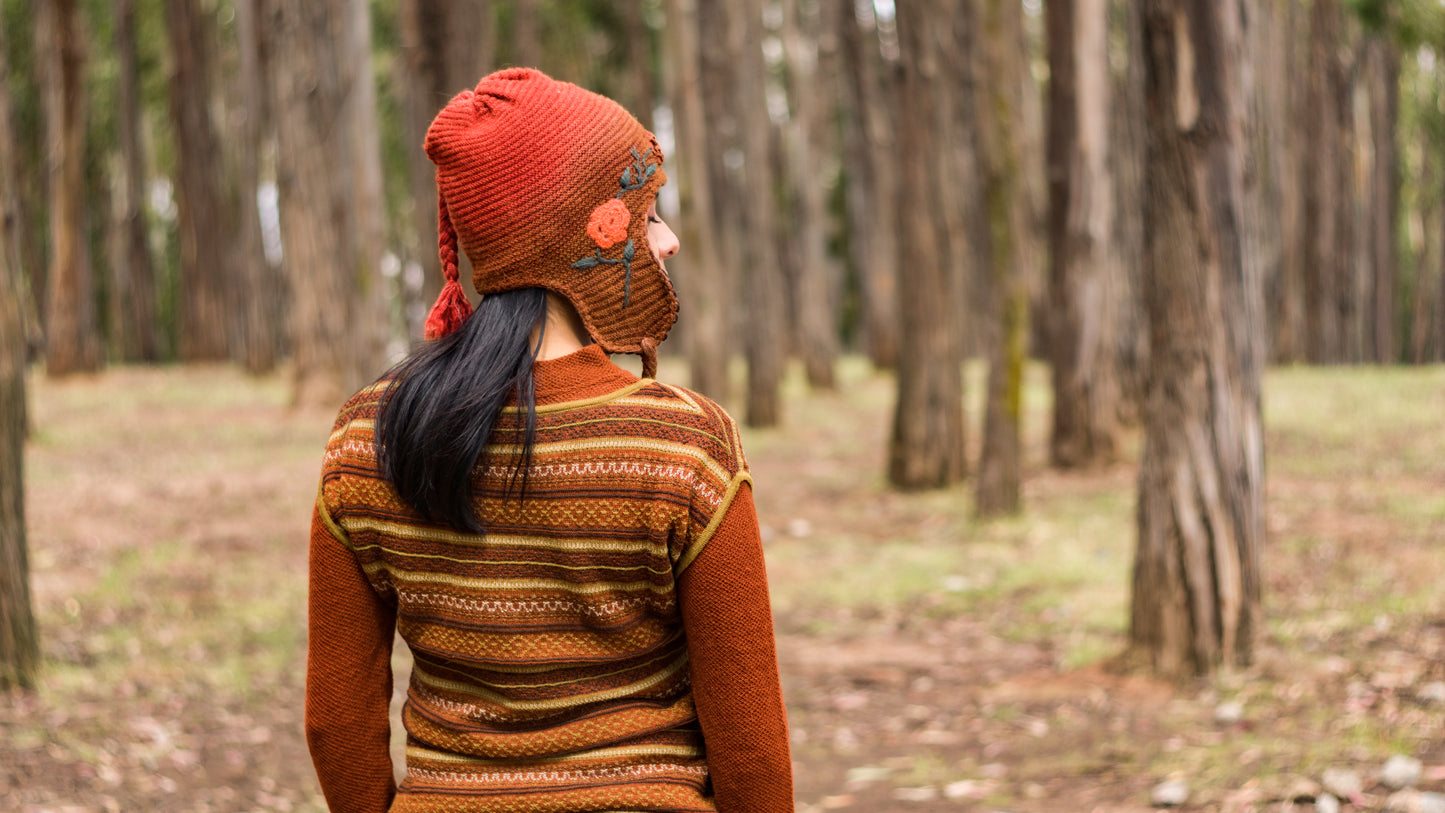 Baby Alpaca Orange Sweater with Andean Design