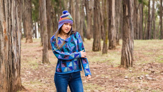 Baby Alpaca Button up Sweater with Andean Design