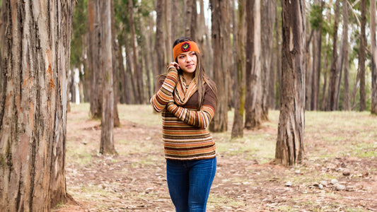 Baby Alpaca Multicolored with horizontal lines Sweater with Andean Design